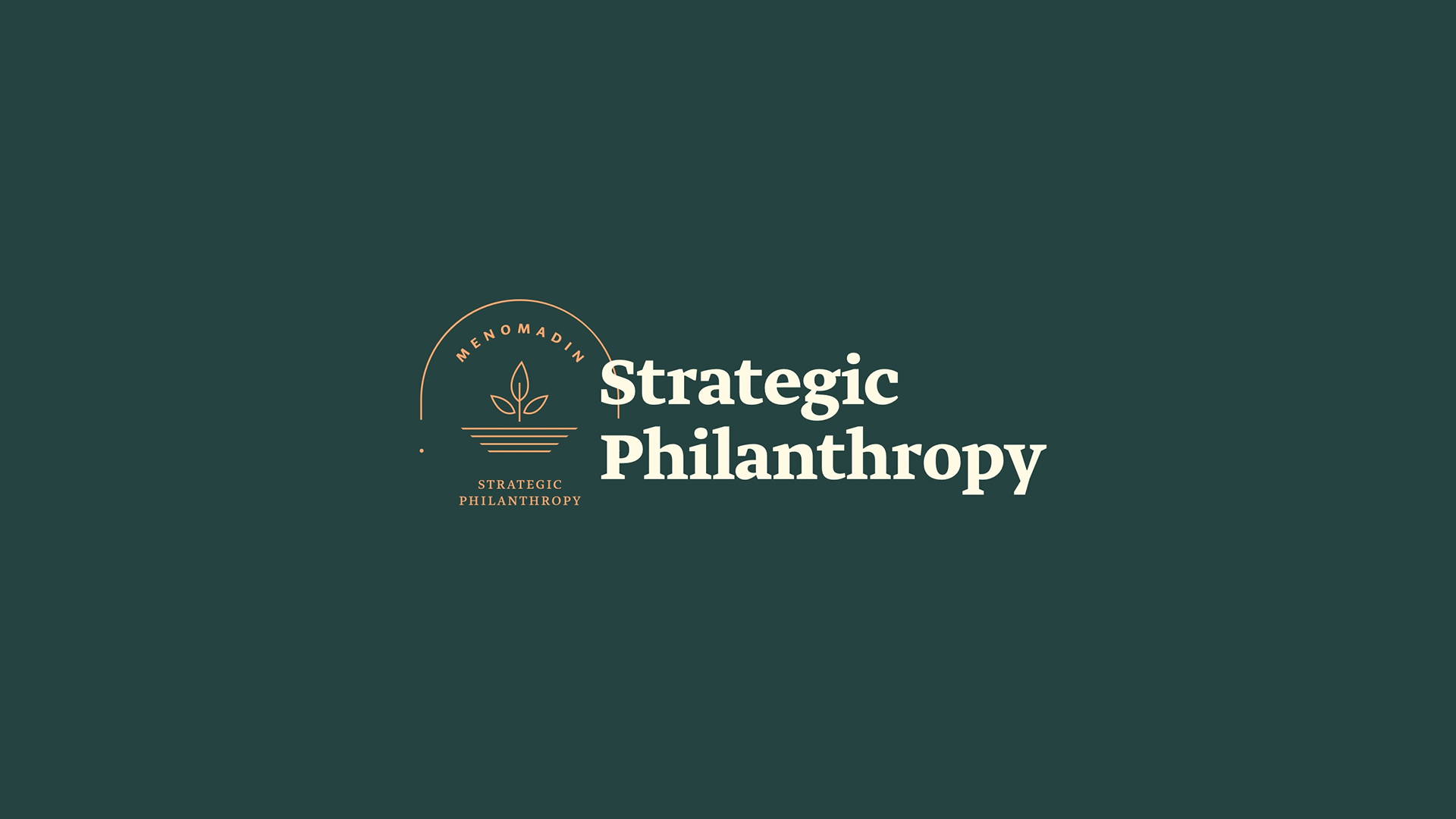 The image features a dark green background with a central logo and text. The logo consists of a circle with the words “INFORMED GIVING” at the top and “STRATEGIC PHILANTHROPY” at the bottom. Inside the circle, there is an icon that includes a representation of a sprouting plant and three curved lines suggesting motion or growth. Above this logo, in large, bold serif font, reads “Strategic Philanthropy.